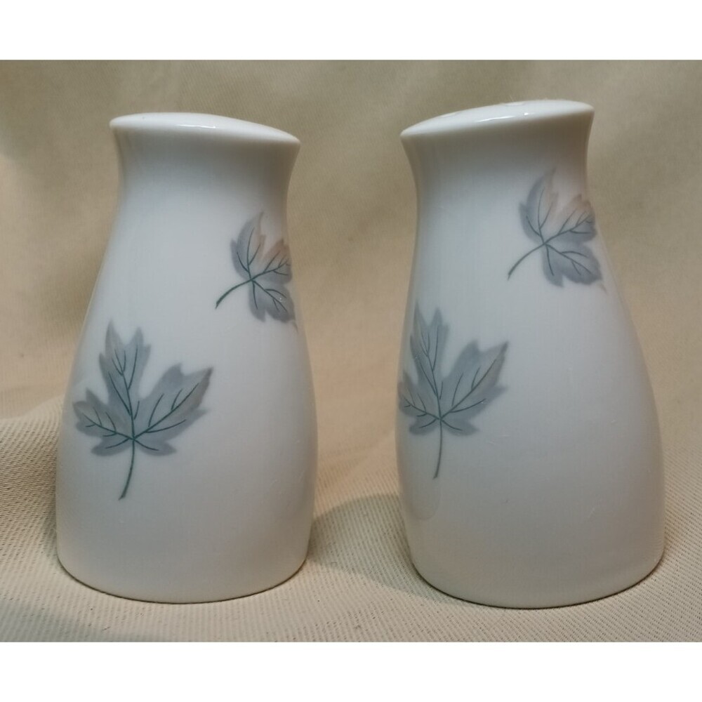 Noritake Maplewood Salt & Pepper Shakers Porcelain Platinum Band Japan VTG 1960s